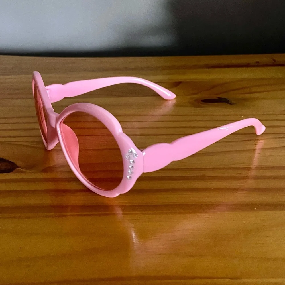 Girls Retro Bubblegum Pink Sunglasses with Pink Lenses and Rhinestone Bling